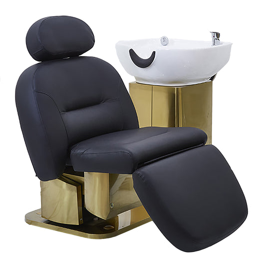 Shampoo chair with basin and electric seat lift plumbed