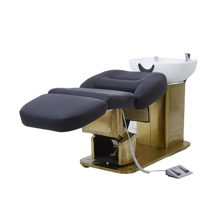 Shampoo chair with basin and electric seat lift plumbed