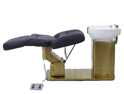 Shampoo chair with basin and electric seat lift plumbed