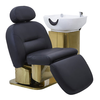 Shampoo chair with basin and electric seat lift plumbed